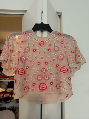 Needle & Thread Pink Floral Embroidered Sheer Top